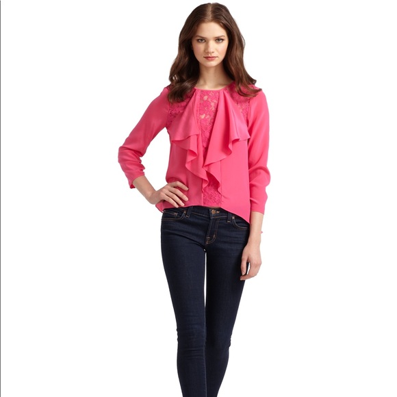 BCBGMaxAzria Tops - BCBG Lilliana Silk Lace Ruffle Blouse Begonia XXS BCBGMaxAzria Tops - BCBG Lilliana Silk Lace Ruffle Blouse Begonia XXS
